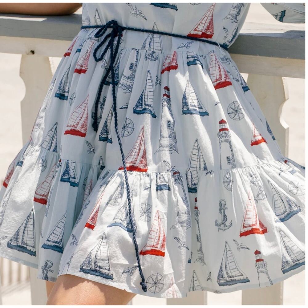 Pink Chicken The Emily Dress Tie Waist in Nautical Adventure Size XL - Picture 2 of 11
